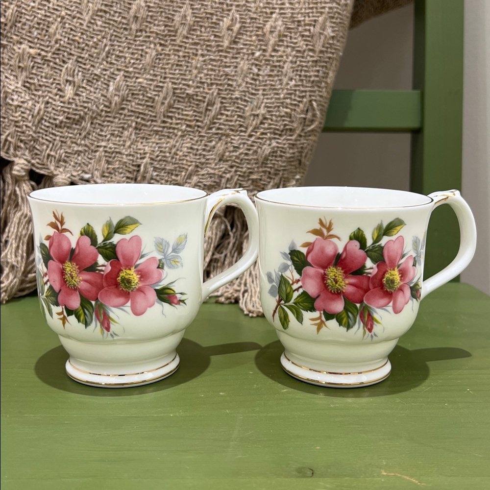 Vintage Royal Albert Prairie Rose Bone China Mugs - Set of 2